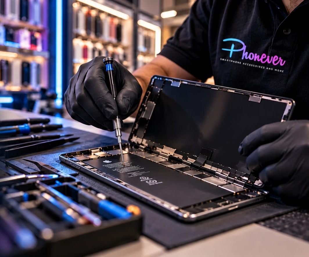 Tablet-Reparatur bei Phonever: geöffnetes Gerät auf der Werkbank